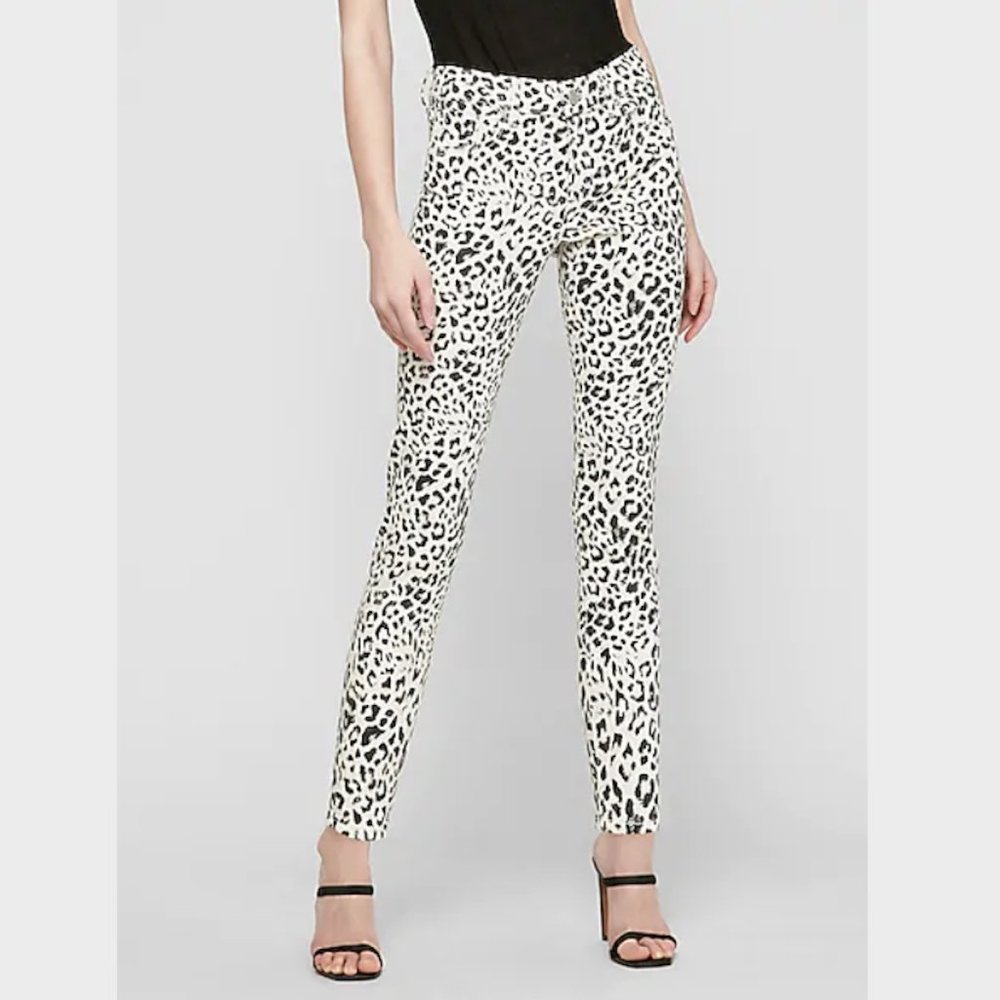 Mid Rise Leopard Print Skinny Jeans